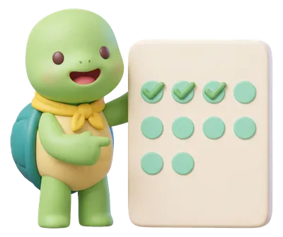 Teki proudly points at a card with three dots ticked