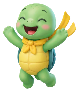 Teki jumps for joy with both arms in the air